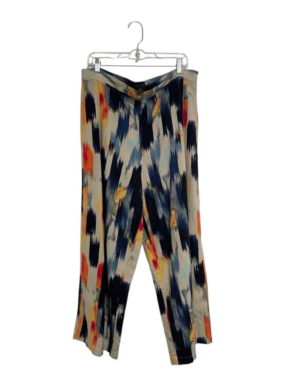 For Cynthia Wide Leg Linen Blend Palazzo Pants Multicolor Brush Stroke Size XL